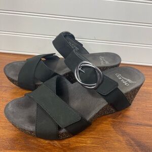 Dansko Susie Cork Wedge Platform Adjustable Buckle Leather Sandals 37 Women’s